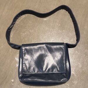 Bloomingdale's Dark Blue Leather Shoulder Bag